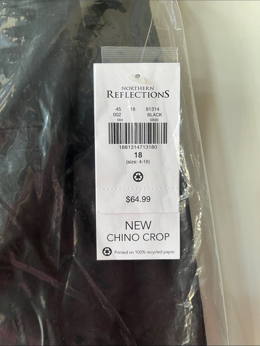 Northern Reflections Crop Chino Pants - Black